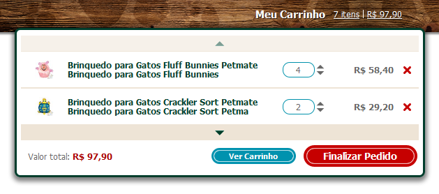 Carrinho Dropdown Exemplo